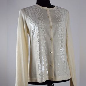 ST JOHN beige sequins silk wool and cashmere button up cardigan sweater‎